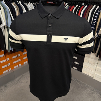 İthal Prada Polo Yaka Kırışmayan Kumaş (6956-Siyah)