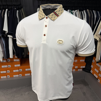 İthal Gucci Polo Yaka Kırışmayan Kumaş (10074-Beyaz)