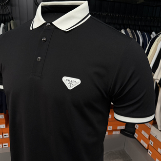 İthal Prada Polo Yaka  Kırışmayan Kumaş (10088-Siyah)