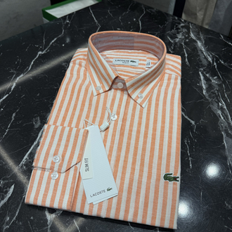 Premium Çizgili Ham Keten Gömlek (534-Turuncu)