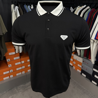 İthal Prada Polo Yaka  Kırışmayan Kumaş (10088-Siyah)