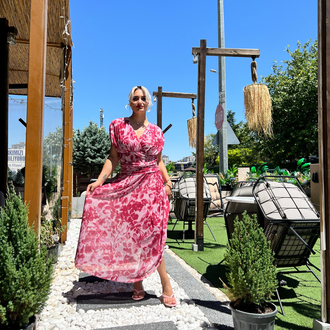 Rosalie Şifon Desenli Midi Elbise
