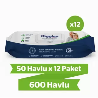 giggles Vücut Temizleme Havlusu 50'li 12 Paket 600 Havlu
