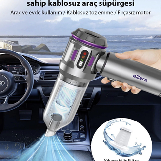 TurboVac 20000pa Güçlü Dijital Göstergeli Vakumlu Kablosuz Üflemeli Mini Araç Süpürgesi