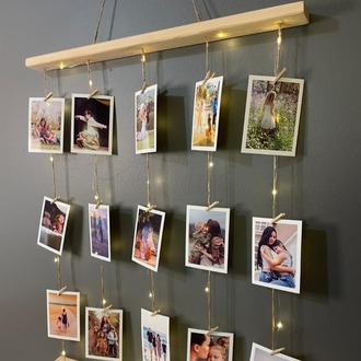 Ahsap Çerceve • Kişiye Özel Fotoğraf Dahil • Mandallı Jüt İpli • 3 Metre Led Işıklı