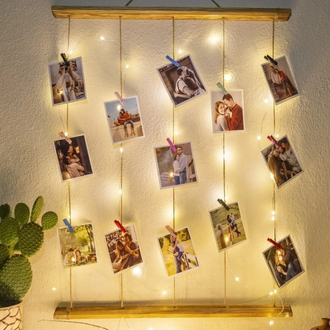 Tasarım Kişiye Özel fotoğraf Dahil Mandallı Jüt Ipli 3 Mt Led Işıklı Dogan Ahşap Çerçeve