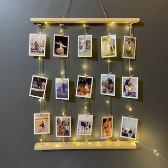 Ahsap Çerceve • Kişiye Özel Fotoğraf Dahil • Mandallı Jüt İpli • 3 Metre Led Işıklı