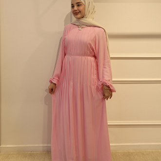 Drapeli Elbise Pembe