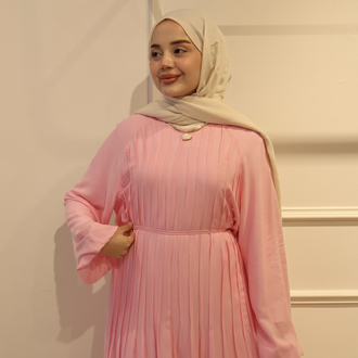 Drapeli Elbise Pembe