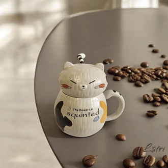 KEDİLİ KAPAKLI KUPA BARDAK