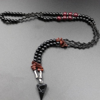 Obsidyen ve Kırmızı Granat El Yapımı Eşsiz Tasarım Kolye