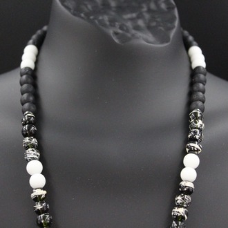 Handmade Volcanic Stone Necklace with 'Bird Claw' Pendant & Opalite – Ethnic Amulet
