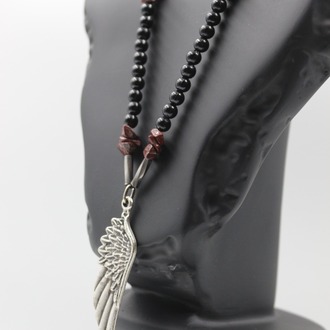 Unique Angel Wing Necklace with Natural Garnet and Ruby - A Handcrafted Treasure