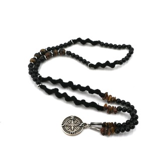Handmade Men's Natural Stone Necklace – Tiger's Eye with Compass Pendant, Unique & Spe