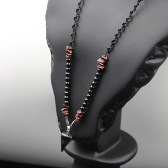Obsidyen ve Kırmızı Granat El Yapımı Eşsiz Tasarım Kolye