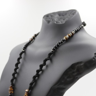 Handmade Men's Natural Stone Necklace – Tiger's Eye with Compass Pendant, Unique & Spe