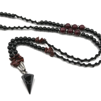 Obsidyen ve Kırmızı Granat El Yapımı Eşsiz Tasarım Kolye