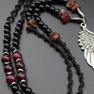 Unique Angel Wing Necklace with Natural Garnet and Ruby - A Handcrafted Treasure