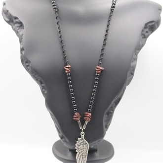 Unique Angel Wing Necklace with Natural Garnet and Ruby - A Handcrafted Treasure