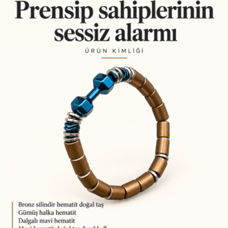 Mavi Dumbbell Erkek Bileklik – Bronz Silindir, Gümüş Halka ve Dalgalı Mavi