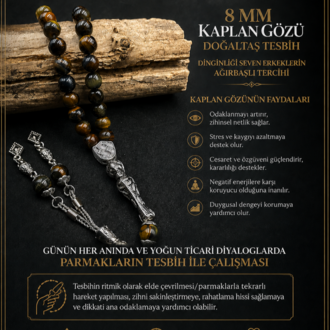 kaplan gözü doğaltaş 8 mm tesbih nezih otantik tasarım ,