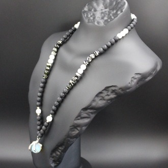 Handmade Volcanic Stone Necklace with 'Bird Claw' Pendant & Opalite – Ethnic Amulet