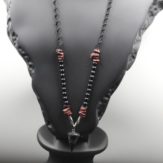 Obsidyen ve Kırmızı Granat El Yapımı Eşsiz Tasarım Kolye