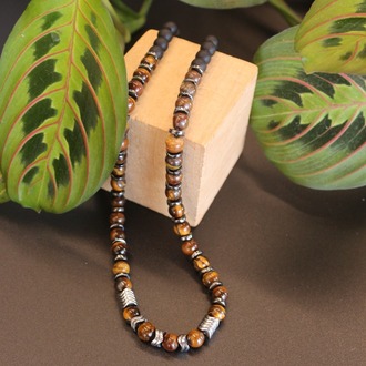 Tiger's Eye, Hematite, and Black Onyx Necklace, Unique Handmade Necklace