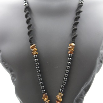 Handmade Men's Natural Stone Necklace – Tiger's Eye with Compass Pendant, Unique & Spe