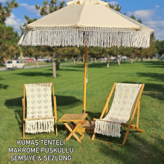 Makrome püsküllü kumaş şemsiye