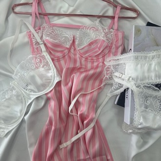 BALENLİ BEYAZ JARTİYER & PEMBE MİNİ DRESS SATEN SET