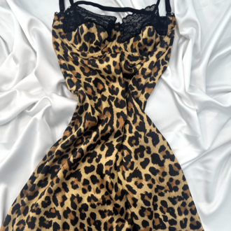 BALENLİ  LEOPAR JERTİYER & MİNİ DRESS SATEN SET