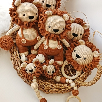 Amigurumi aslan uyku arkadaşı çıngırak diş kaşıyıcı yenidoğan seti
