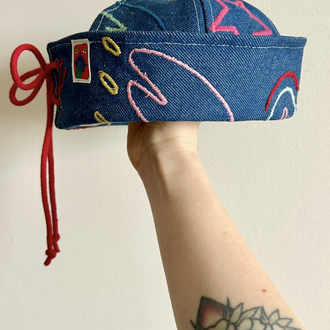 Embroidered Denim Sailor Hat