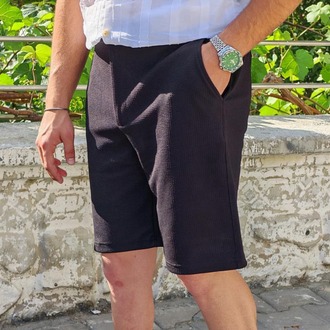 Yazlık Kumaş Dokulu Şort-Siyah