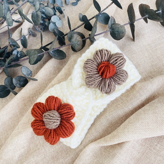 Çiçek Aplikeli El Örgüsü Bebek Seti – Hırka Etek Bandana