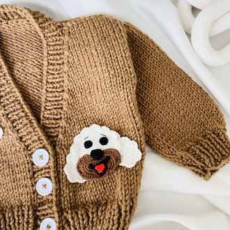 Köpek Figürlü El Örgüsü Bebek Hırkası – Puppy Desenli