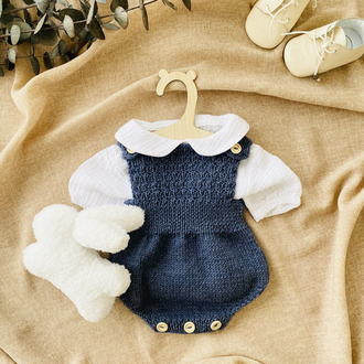 Cove Koleksiyonu Denim Mavisi El Örgüsü Bebek Salopet