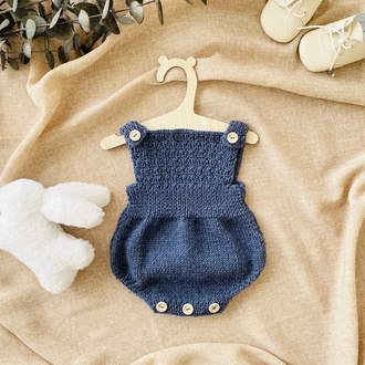 Cove Koleksiyonu Denim Mavisi El Örgüsü Bebek Salopet