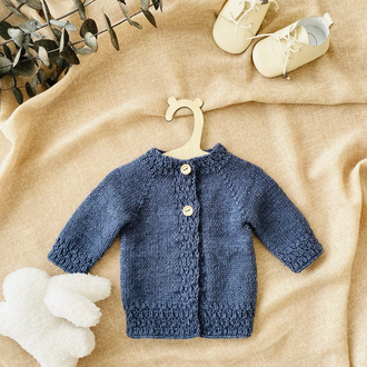 Cove Koleksiyonu Denim Mavi El Örgüsü Bebek Hırkası