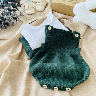 Cove Koleksiyonu Yeşil El Örgüsü Bebek Takımı – Hırka ve Salopet Set