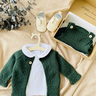 Cove Koleksiyonu Yeşil El Örgüsü Bebek Takımı – Hırka ve Salopet Set