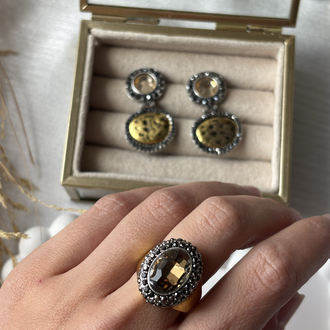 Büyük Taşlı Antik Gold Yüzük 