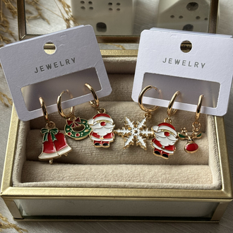 Kar Tanesi Noel Baba Geyik 3’lü Küpe Set 