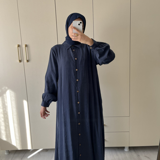 Lacivert boydan düğmeli elbise