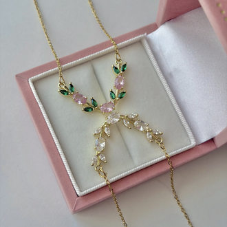 Crystal Tulip Çelik Kolye | Gold