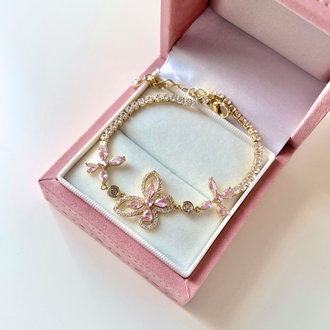 pink butterflies vip bileklik | gold
