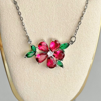 Ruby Blossom Çelik Kolye | Silver