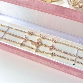 pink butterflies vip bileklik | gold