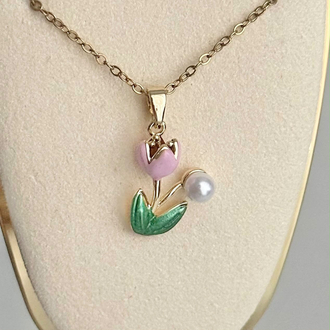 Pearly Tulip Çelik Kolye | Gold